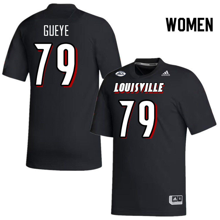 Women #79 Makhete Gueye Louisville Cardinals College Football Jerseys Stitched-Black